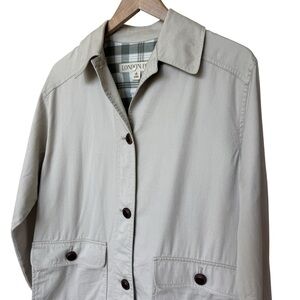 London Fog Women's Beige Barn Chore Coat Small Long Button-Up Casual Cotton Fall
